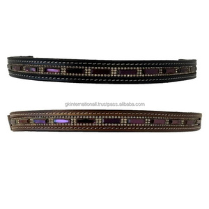 Bandas rectangulares de cejas de caballo brillantes de cristal multicolor equino hechas en cuero inglés negro y marrón en mazorca completa - Product Image 1
