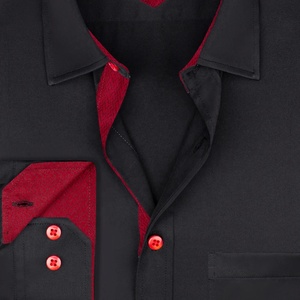 Men's Black Breathable Print <b>Dress</b> Shirt with Red Contrast Cuffs and Placket Full Sleeve Turn-down Collar Poplin - Product Image 5
