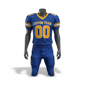 Maillot de football américain personnalisé pour équipe, bleu et jaune, sublimé, col en V, manches courtes, maille respirante, vêtements pour hommes adultes - Product Image 1