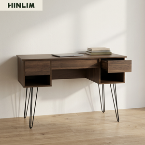 Modern Walnut Desk with Metal Legs Minimalist Home Office Furniture Rectangular Design Durable Study <b>Table</b> - Product Image 5