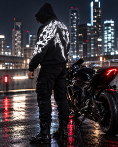 Fabricant de sweats à capuche de motard gothiques réfléchissants et blindés, vêtements de protection pour motards renforcés en Kevlar, fournisseur OEM - Product Image 3