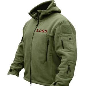 Men's Olive Green Fleece Unhooded Jacket Zipper Closure Casual Waterproof Eco-Friendly <b>Winter</b> Wear Front Logo Design High Street - Product Image 1