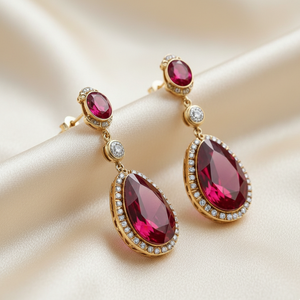 Pendientes de granate Hydro Round & Pear Drop de 8 mm |   Pendientes de Plata de Ley 925 Chapados en Oro de 18K, Joyería India Vintage a Precio de Mayoreo - Product Image 3