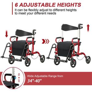 Deambulatore Pieghevole Regolabile in Altezza a 6 Posizioni per Anziani/Allettati con Ruote in PVC da 8 Pollici e Design Confortevole - Product Image 4