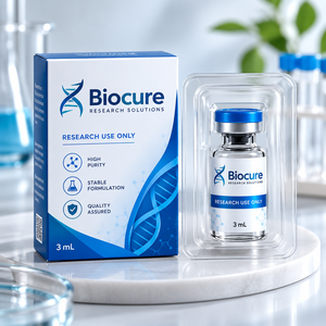Emballage de flacon de 3 ml de Biocure Research Solutions, boîte rigide, doublure en plastique aseptique, impression quadricolore - Product Image 1