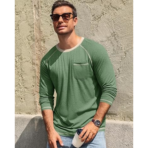 เสื้อยืดแขนยาวผู้ชาย |   เสื้อยืดคอกลมลำลองน้ำหนักเบาสไตล์วินเทจพร้อมกระเป๋าสำหรับใส่ในชีวิตประจำวัน - Product Image 3