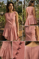 Robe d'été asymétrique rose en coton, style bohème, sans manches, teinte unie, écologique, pour femme, vente en gros