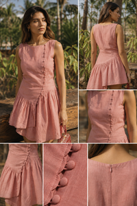 Robe d'été asymétrique sans manches en coton rose pour femme, style bohème, écologique, avec ourlet à volants, vente en gros, personnalisable, directement de l'usine - Product Image 6