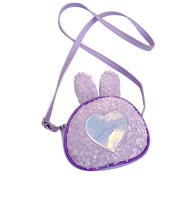 Sac à bandoulière en similicuir PU pour femme, style preppy, motif cœur pailleté, forme lapin, grande capacité, avec fermeture éclair