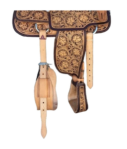 Ensemble de sellerie western pour course de barils, en cuir teint au tambour marron et noir, à motifs floraux peints à la main, avec arceau en fibre, tailles 10" et 18" - Product Image 2