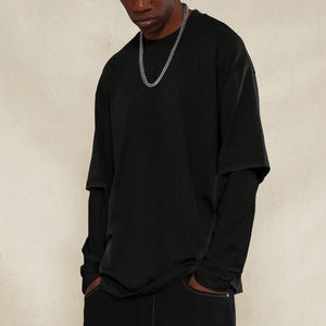 เสื้อยืดโอเวอร์ไซส์ผ้าฝ้ายสั่งทำพิเศษ พิมพ์ลายสกรีน แขนยาวสองชั้น ทรงบ็อกซี่ ตัดสั้น ขาดๆ แบบดิสเทรส สำหรับผู้ชาย - Product Image 4