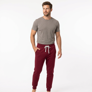 Customs <b>Men's</b> Midweight Fleece Breathable Sweatpants Elastic Waist Drawstring Tapered <b>Cuffed</b> Jogger Pants Burgundy Autumn Sporty - Product Image 5