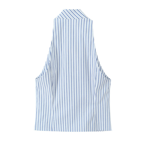 <b>Women's</b> Vintage Striped Halter Neck Camisole <b>Top</b> Breathable <b>Backless</b> Summer Tank <b>Top</b> Eco Friendly Casual Fashion Wear - Product Image 2