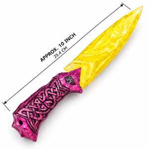 Daga de cristal amarillo hecha a mano con mango morado – Cuchillo decorativo de fantasía y regalo único - Product Image 1