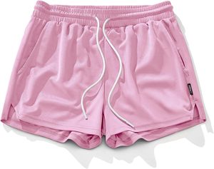 Shorts Bermuda en coton rose pour hommes, avec cordon de serrage à la taille et poches, vêtements d'été décontractés - Product Image 4