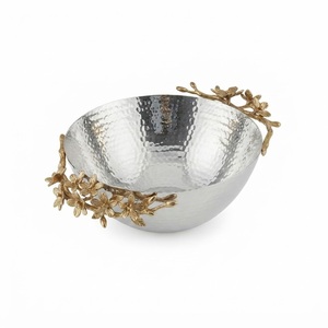 Hammered Stainless Steel Decorative Bowl With Nickelplate Orchid Floral Rim Luxury Tabletop Centerpiece For Home Decor & Wedding - Product Image 3