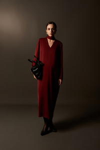 Women's Silk Woven Satin Midi Dress V-Neck Scarf Tie Regular Sleeve Breathable Summer Minimalist Casual Style Made in Vietnam - Product Image 4