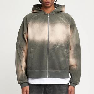Nouveau design, sweat à capuche épais 100 % coton, effet vintage délavé, personnalisé, effet usé soleil, zippé, pour homme - Product Image 6