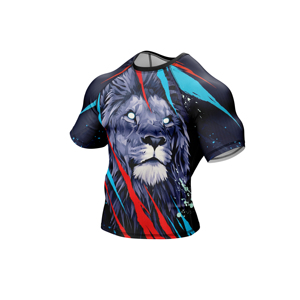 <b>Men's</b> Lion Print Short Sleeve Rash Guard Sublimation Quick Dry <b>Compression</b> <b>Shirt</b> - Product Image 3