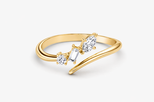 Lab Grown Multi Shape Diamond <b>Ring</b> in 14K Yellow Gold Marquise Baguette Round Asymmetrical <b>Open</b> <b>Ring</b> Designer Stackable - Product Image 3