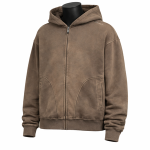 Men's <b>Brown</b> Hooded <b>Fleece</b> Sweatshirt Regular Fit Solid Color Casual Autumn Knitted Long Sleeve Pocket Design - Product Image 4