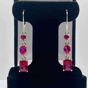 Boucles d'oreilles pendantes en argent sterling plaqué or avec rubis multi-coupes, pierre de naissance de juillet, bijou élégant et luxueux, cadeau pour femme, idéal pour les fêtes - Product Image 6