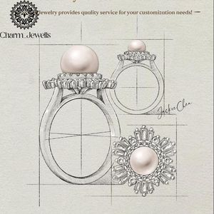 Bague de fiançailles pour femme Charm Jewells en argent plaqué or rose, perle de culture d'eau de mer, moissanite taille coussin, motif floral, sertissage classique à griffes - Product Image 6