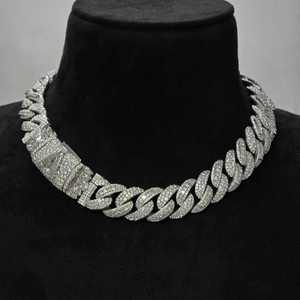 Collar de Cadena Cubana de Plata 925 Chapado en Oro con Moissanita, Corte Brillante Redondo, Estilo Hip Hop, Joyería Unisex - Product Image 1