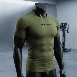 Men <b>Compression</b> T <b>Shirt</b> Olive Green Short Sleeve Athletic <b>Gym</b> Training Sportswear Custom Logo Fitness Running Workout <b>Shirt</b> - Product Image 2