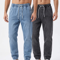 Joggers en jean délavé pour homme, taille à cordon, coupe ample, décontracté, en coton mi-lourd, couleur unie, jambe droite, respirant