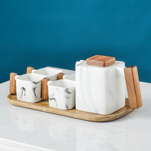 Luxury Ceramic <b>Tea</b> <b>Set</b> With Modern Marble Pattern Elegant <b>Tea</b> Cups Stylish Teapot Decorative Serving Tray <b>Sugar</b> Bowl - Product Image 5