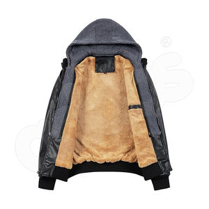 Nouvelle arrivée : veste en cuir pour homme, couleurs personnalisées, veste bomber en simili cuir zippée, avec capuche amovible - Product Image 6