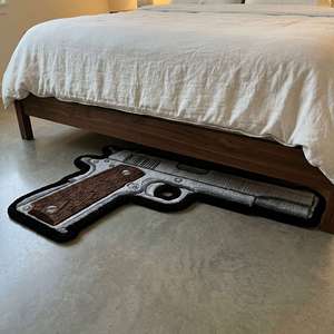 Tapis de sol unique en forme de pistolet, tufté à la main, noir et argenté, pour salon, chambre, salle de jeux et décoration de studio - Product Image 5