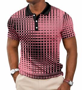 Polo à manches courtes pour homme à motif géométrique noir et blanc, imprimé numérique, décontracté, respirant, tissé, coupe classique - Product Image 4
