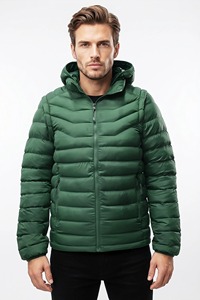 Blouson matelassé blanc à capuche pour femme, léger, coupe-vent, fermeture éclair sur le devant, manteau d'hiver décontracté, couleur unie, coupe ajustée, polyester, polaire - Product Image 4