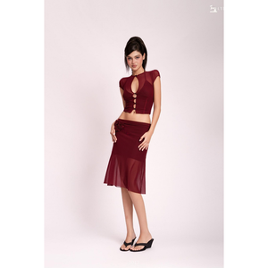 Wholesale Women's <b>Y2K</b> Sheer Corset-Style <b>Top</b> and Low-Rise Midi Skirt Set ET3017 - Product Image 1