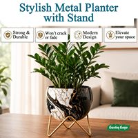 Pot Tanaman Logam Desain Lily dengan Alas Piring, Dekorasi Rumah Indoor Outdoor untuk Tanaman Taman, Dekorasi Bunga, Hadiah Pindah Rumah