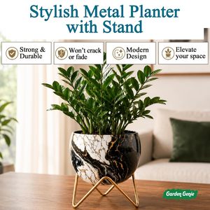 Pot de fleurs en métal design Lily avec soucoupe, pour intérieur et extérieur, article de décoration pour plantes de jardin, décoration florale, cadeau de pendaison de crémaillère - Product Image 4