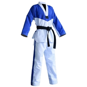 White Taekwondo Uniform With <b>Red</b> Black Trim Full Sleeves Durable Cotton <b>Material</b> Unisex Children's Martial Arts Wear - Product Image 4