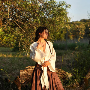 Boho Wrap <b>Top</b> Rustic Cotton Tie Front Blouse With Flared Sleeves <b>Festival</b> Outfit Bohemian Clothing For Women - Product Image 2