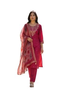 Excellent High Quality Pure Viscose Chanderi Silk Fabric Floral Printed Knee Length <b>Kurti</b>& Pent With Dupatta Set At Lower Rate - Product Image 1