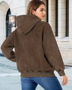 Sweat-shirt à capuche oversize marron uni en molleton bouclette avec poche, pull décontracté unisexe pour l'automne, coupe classique - Product Image 3
