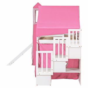 Cama Alta Individual Rosa con Tienda de Campaña y Torre para Dormitorios Infantiles - Product Image 4