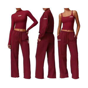 Ensemble de yoga grande taille pour femme, haut court sans manches en dentelle unie, tenue de sport fitness avec ceinture, ensemble de yoga deux pièces - Product Image 2