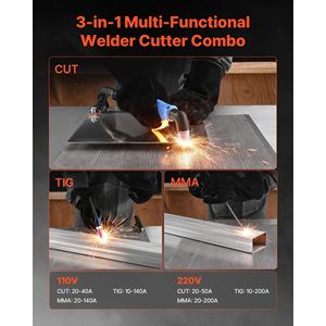 Saldatrice/Tagliatrice Digitale Combo 3-in-1 110/220V 50A Taglio Senza Contatto 200A Saldatrice TIG a Elettrodo Tagliatrice al Plasma MMA Cut/TIG/MMA 3-in-1 - Product Image 2
