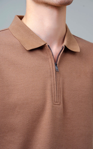 Polo en coton marron uni pour homme, manches courtes, décontracté, tricoté, teinture unie, coupe classique - Product Image 4