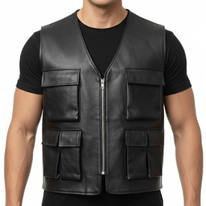 Chaleco de Motocicleta sin Mangas de Cuero para Hombre y Mujer, Talla Grande, Bolsillo Oculto para Pistola, Resistente al Viento, Ropa Deportiva Negra para Motocross - Product Image 1