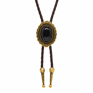 Cravate Bolo Black Heritage - Pendentif en acier inoxydable de 1,5 pouce avec cordon en cuir marron réglable pour hommes et garçons - Product Image 3