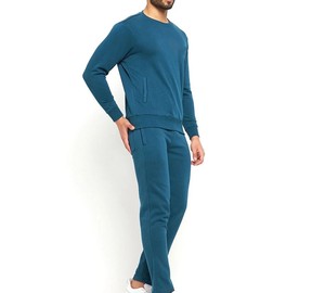 Men's White Crew Neck Sweatsuit Full Length Solid Color Casual Wear 100% Cotton Breathable Regular Fit Autumn Style - Product Image 3