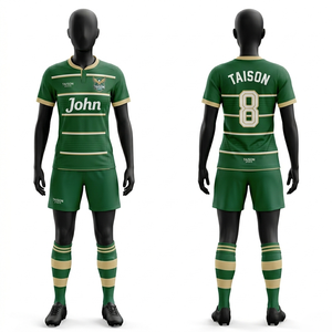 Uniforme de fútbol femenino premium, tela interlock de poliéster transpirable de 160GSM, paneles laterales en contraste azul y dorado, logotipo personalizado por sublimación. - Product Image 5